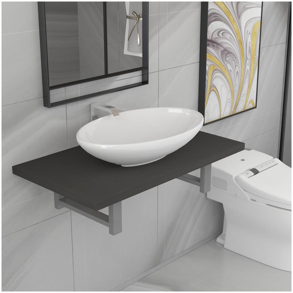Set Mobili Da Bagno 2 Pz Ceramica Grigio - Foto 2