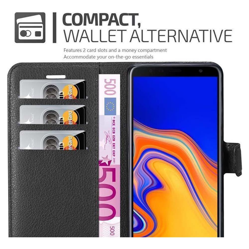 Custodia Compatibile Con Samsung Galaxy J4 Plus In Nero Carbone - Coperchio Protettiva Con Chiusura Magnetica, Funzione Stand E Tasca Per Le Carte - Foto 6