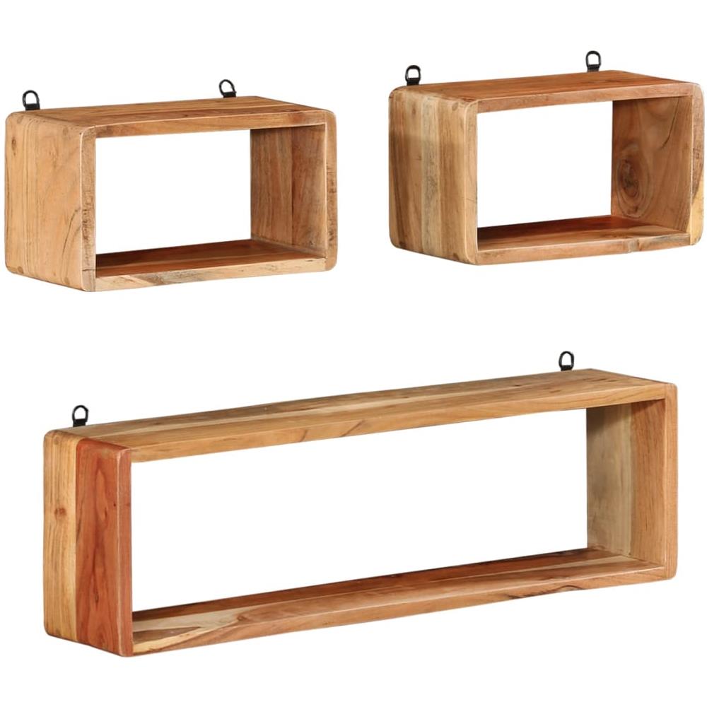 Set Mensole Cubiche Da Parete 3 Pz In Legno Massello Di Acacia - Foto 1