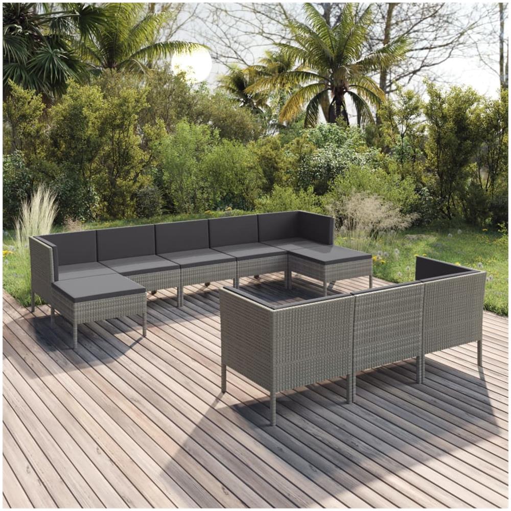 Set Divani Da Giardino 10 Pz Con Cuscini In Polyrattan Grigio - Foto 1