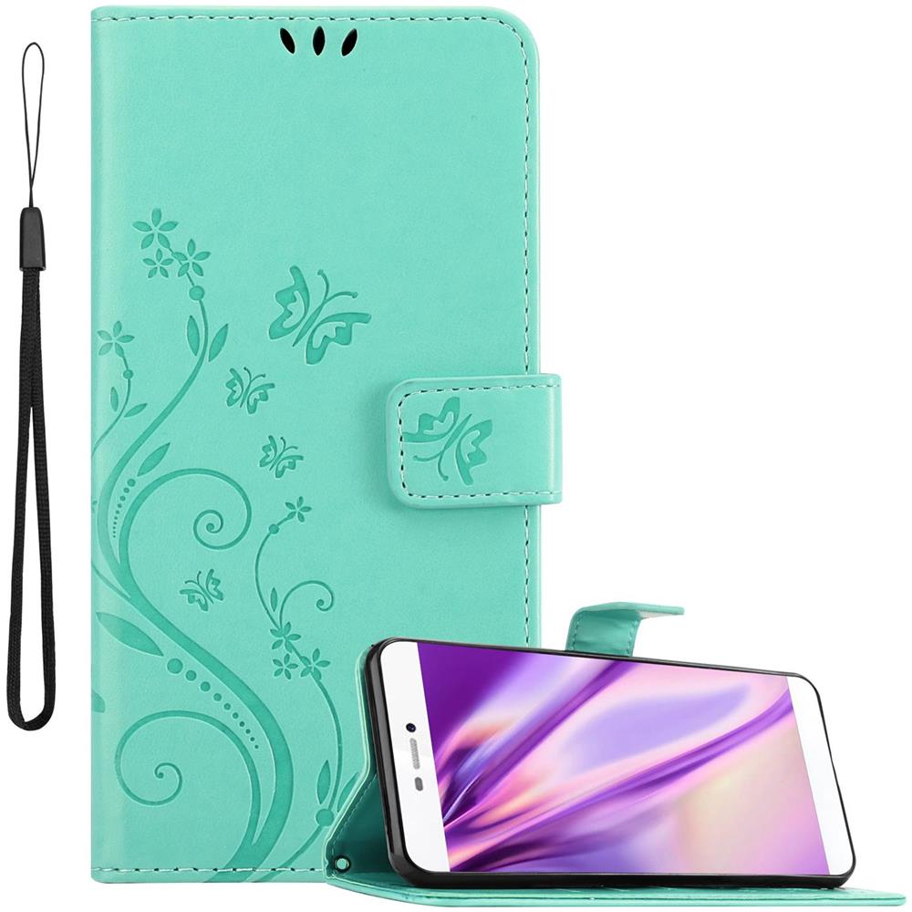 Cadorabo Custodia Compatibile Con Huawei P8 In Turchese Fiore - Coperchio Protettivo In Design Floreale Con Chiusura Magnetica, Funzione Stand E Slot Per Carte - Foto 1