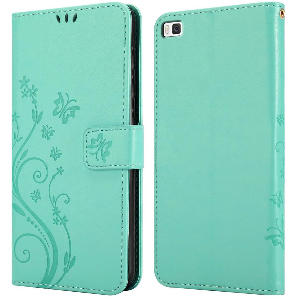 Cadorabo Custodia Compatibile Con Huawei P8 In Turchese Fiore - Coperchio Protettivo In Design Floreale Con Chiusura Magnetica, Funzione Stand E Slot Per Carte - Foto 8