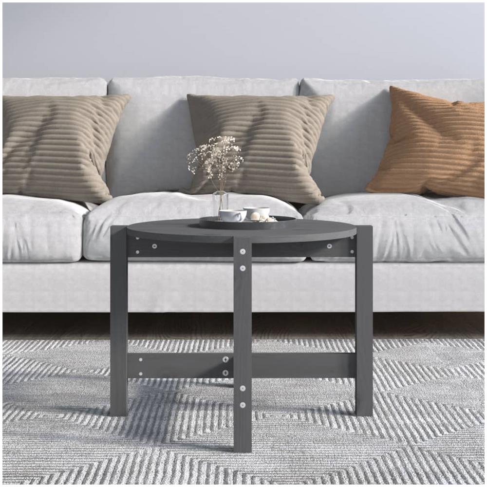 Tavolino da Salotto Grigio ? 62,5x45 cm Legno Massello di Pino - Foto 3