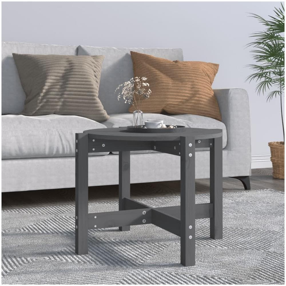 Tavolino da Salotto Grigio ? 62,5x45 cm Legno Massello di Pino - Foto 1