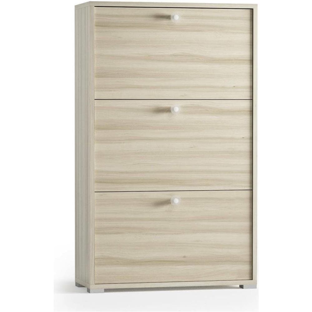 Scarpiera Peonia, Mobile Multiuso Da Ingresso Con 3 Ante A Ribalta, Armadietto Portascarpe A Doppia Profondità, 100% Made In Italy, 67x28h112 Cm, Olmo - Foto 2