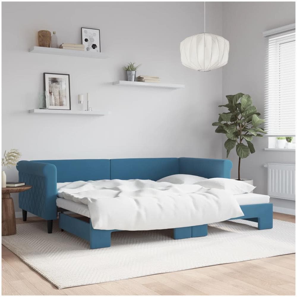 Divano Letto Con Letto Estraibile Blu 90x200 Cm In Velluto - Foto 1