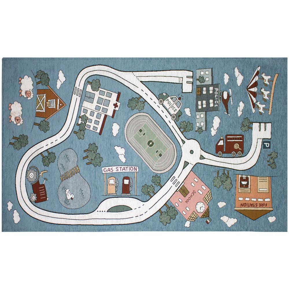Tappeto Arredo E Gioco Antiscivolo Per Cameretta Bambini Disegno Pista 115x175 Azzurro Topazio - Foto 1