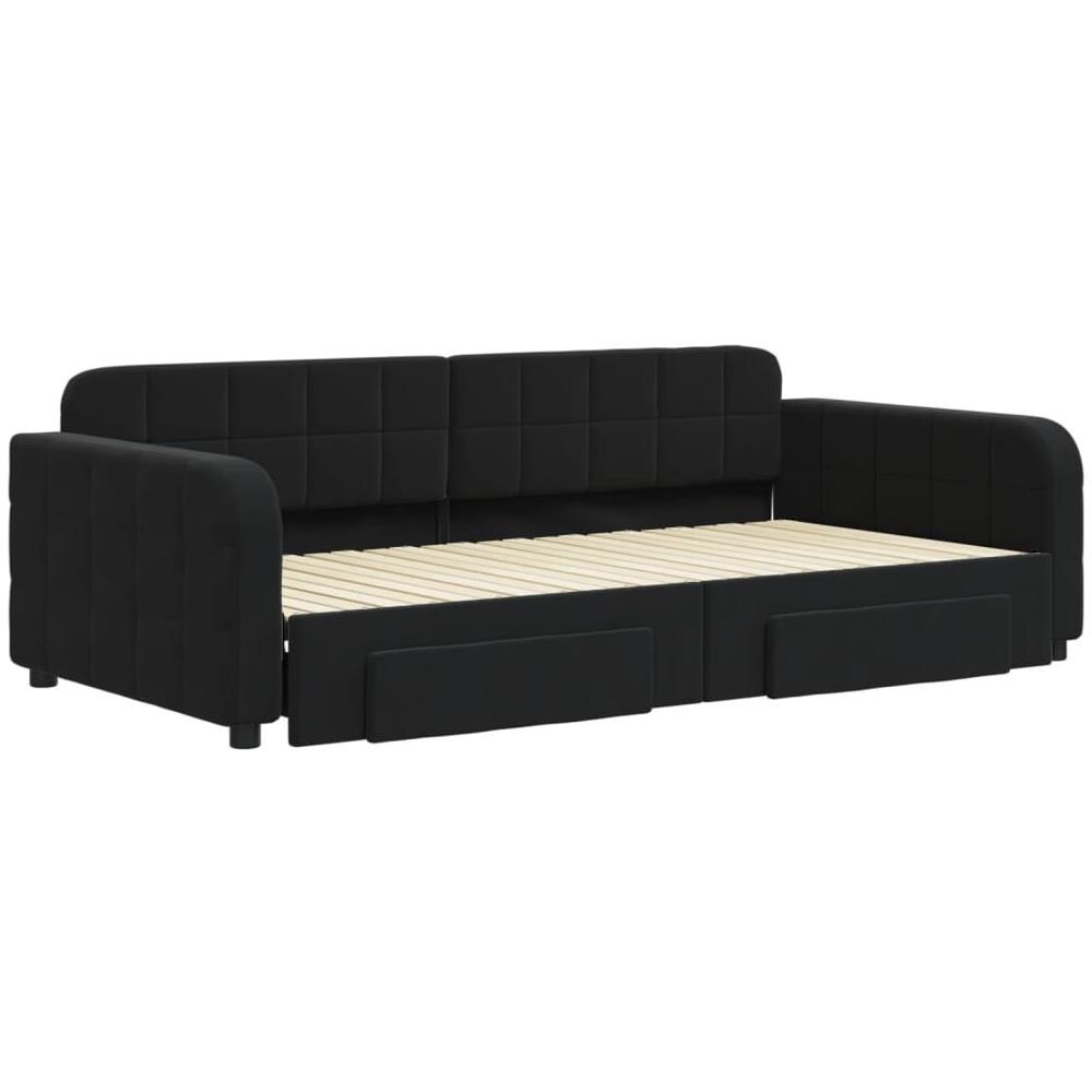 Divano Letto Estraibile Con Cassetti Nero 100x200 Cm In Velluto - Foto 2