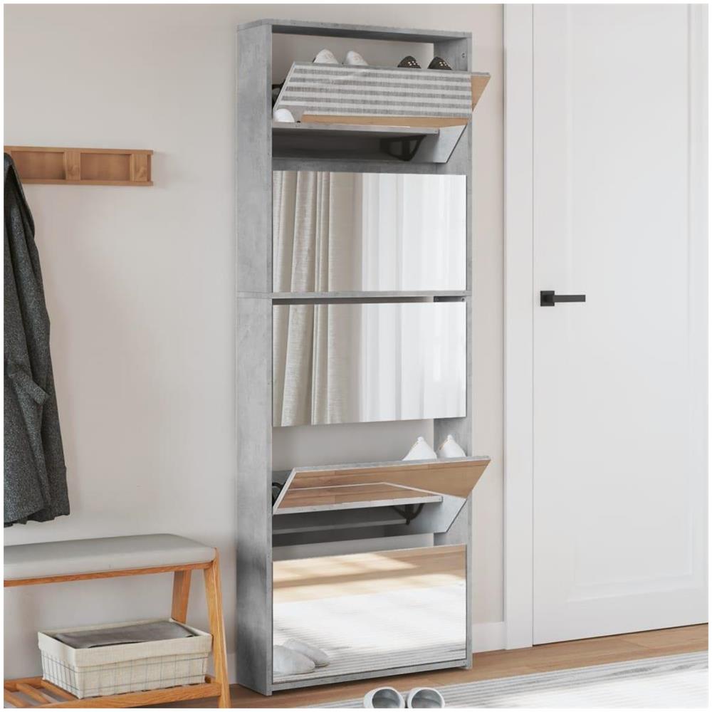 Scarpiera con Specchio a 5 Livelli Grigio Cemento 63x17x169,5cm - Foto 2