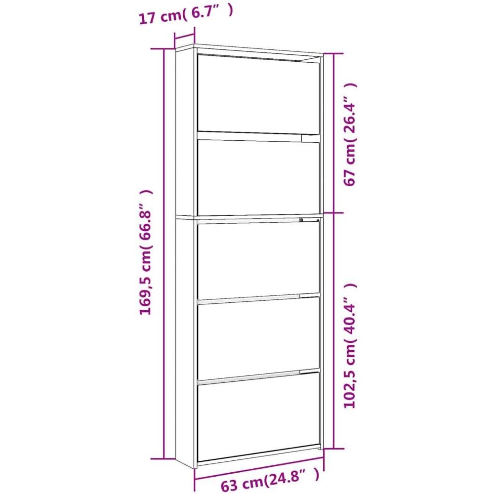 Scarpiera con Specchio a 5 Livelli Grigio Cemento 63x17x169,5cm - Foto 10