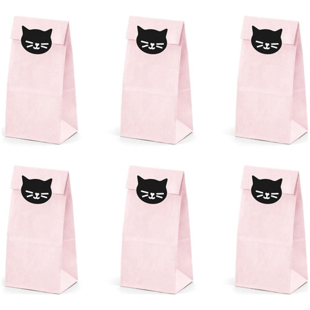 Partydeco - 6 Bustine Regalo In Carta Gattini Rosa - Foto 1