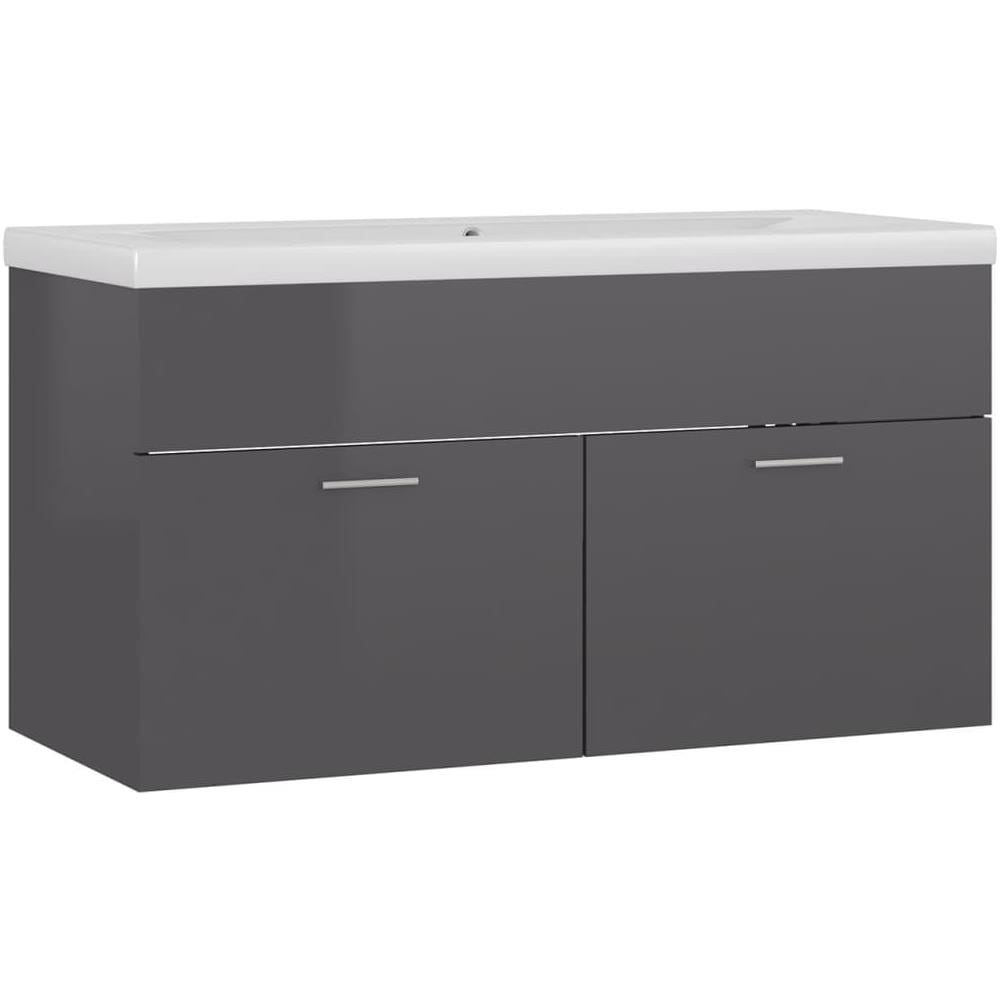 Mobile Bagno con Lavabo Integrato Grigio Lucido in Truciolato - Foto 2
