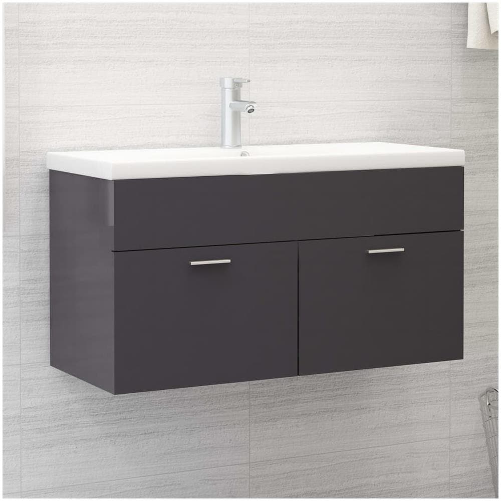 Mobile Bagno con Lavabo Integrato Grigio Lucido in Truciolato - Foto 1