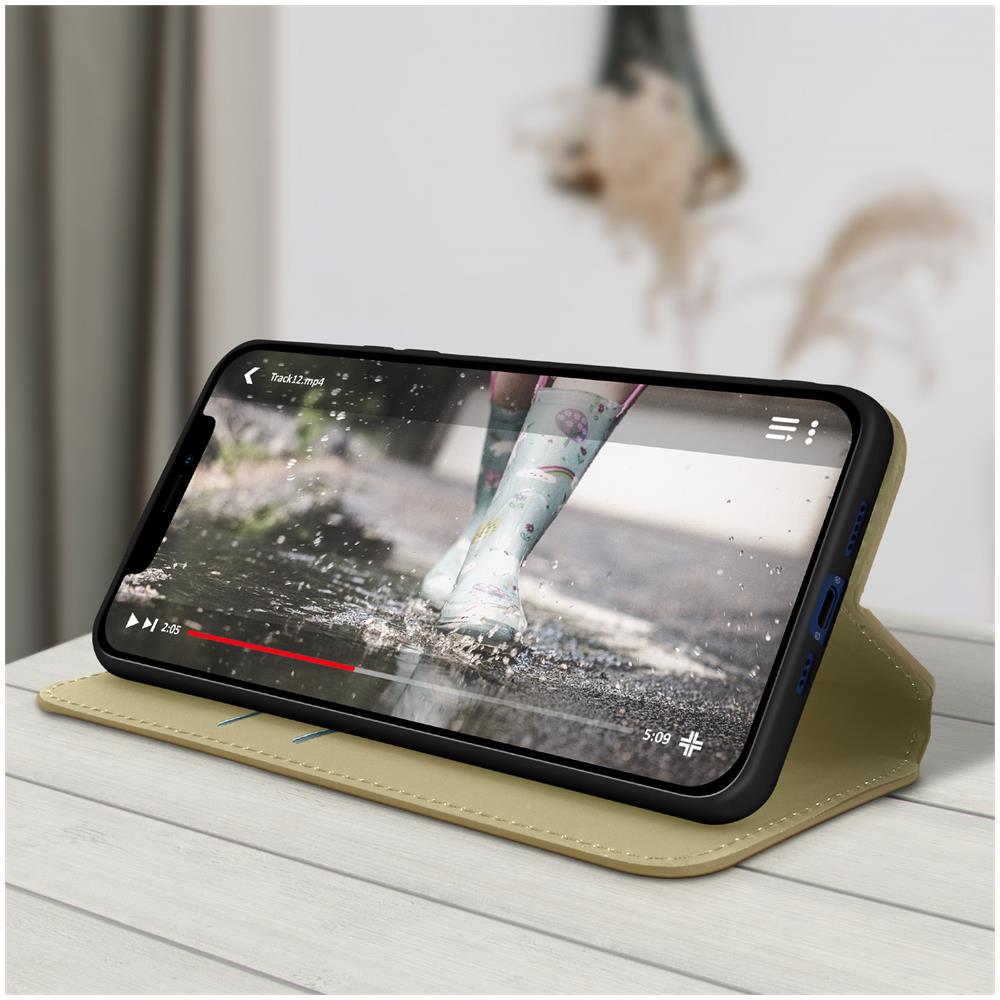 Custodia Folio Iphone 12 Mini Portafoglio Funzione Supporto Video Beige - Foto 2