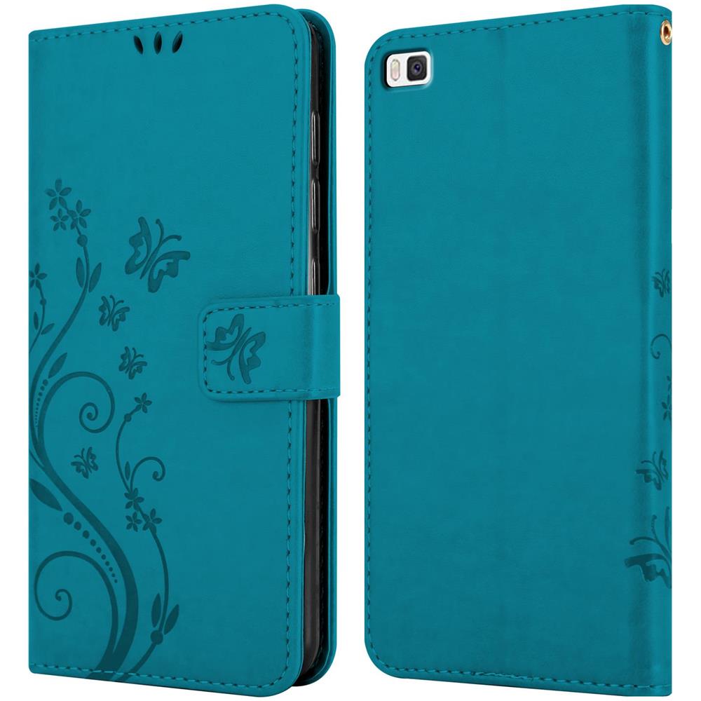 Cadorabo Custodia Compatibile Con Huawei P8 In Blu Fiore - Coperchio Protettivo In Design Floreale Con Chiusura Magnetica, Funzione Stand E Slot Per Carte - Foto 8