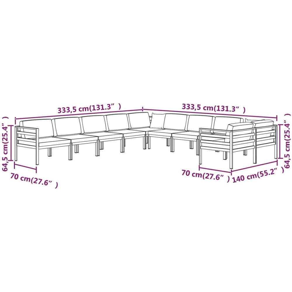 Set Divani Da Giardino 10 Pz Con Cuscini In Alluminio Antracite - Foto 6