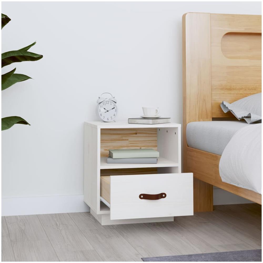 Comodino Bianco 40x34x45 Cm In Legno Massello Di Pino - Foto 2