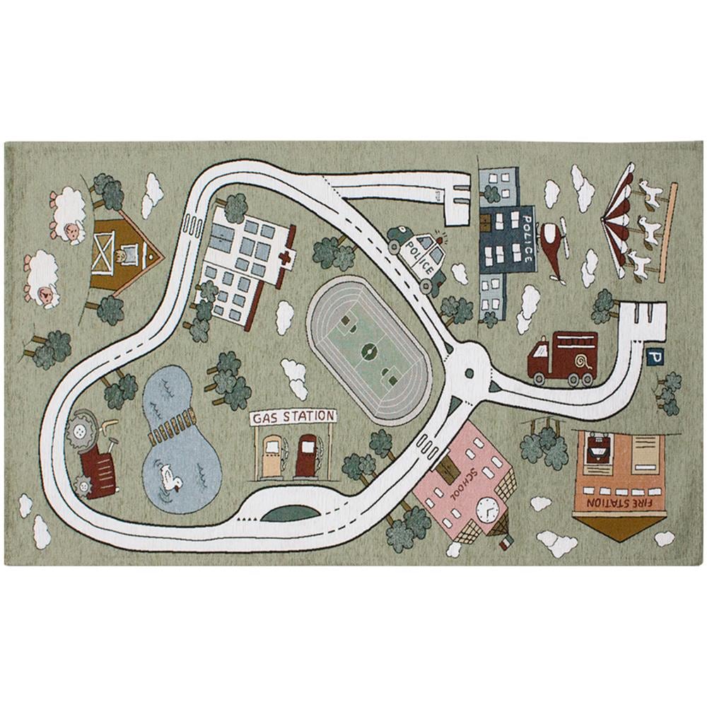 Tappeto Arredo E Gioco Antiscivolo Per Cameretta Bambini Disegno Pista 80x150 Verde Cenere - Foto 1