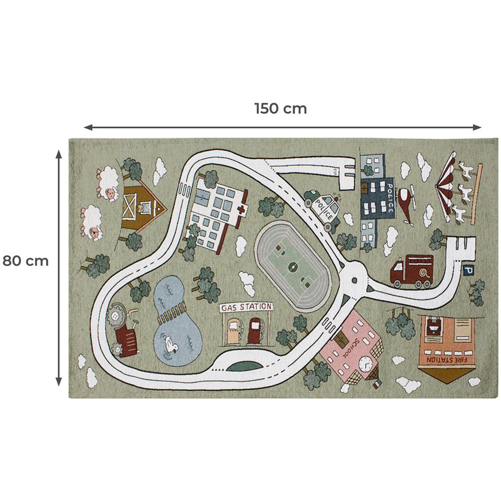 Tappeto Arredo E Gioco Antiscivolo Per Cameretta Bambini Disegno Pista 80x150 Verde Cenere - Foto 4