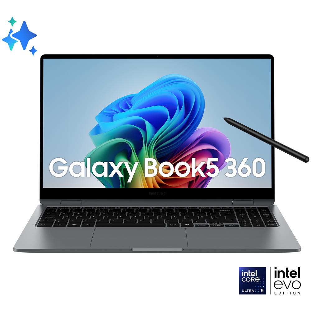 Galaxy Book5 360 Intel Core Ultra 5 226V Ibrido 2 in 1 15.6" Touch screen Full HD 16 GB LPDDR5x-SDRAM 512 GB SSD Wi-Fi 7 (802.11be) Windows 11 Home Grigio - Foto 1