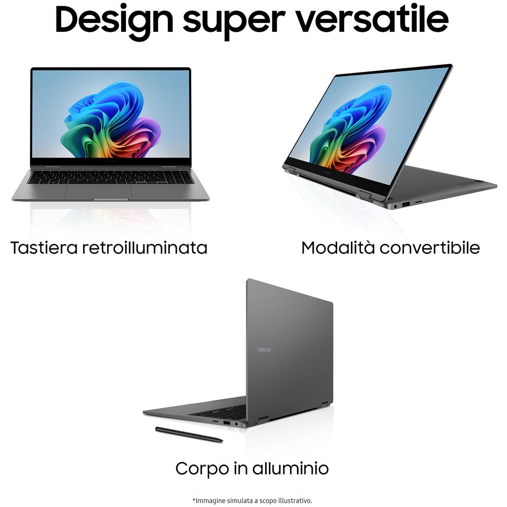 Galaxy Book5 360 Intel Core Ultra 5 226V Ibrido 2 in 1 15.6" Touch screen Full HD 16 GB LPDDR5x-SDRAM 512 GB SSD Wi-Fi 7 (802.11be) Windows 11 Home Grigio - Foto 2