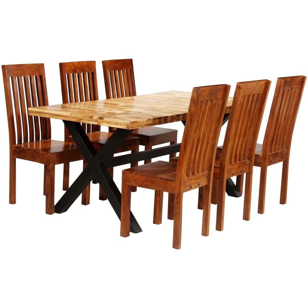 Set Tavolo Da Pranzo 7 Pz Legno Massello Di Acacia E Mango - Foto 1