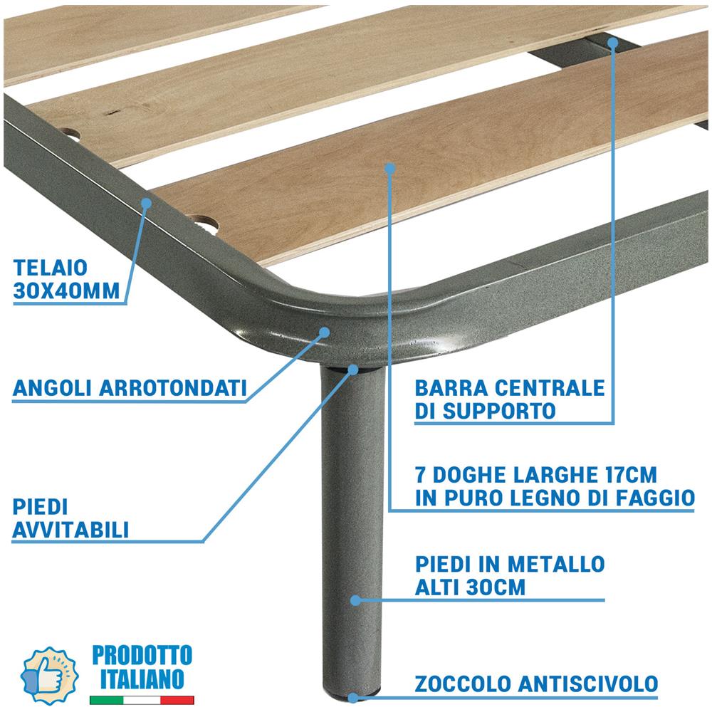 Rete a doghe larghe 160x190 matrimoniale con Piedi avvitabili, Robusta e Resistente per Materasso Matrimoniale con Telaio in metallo e Piedi inclusi - Foto 2
