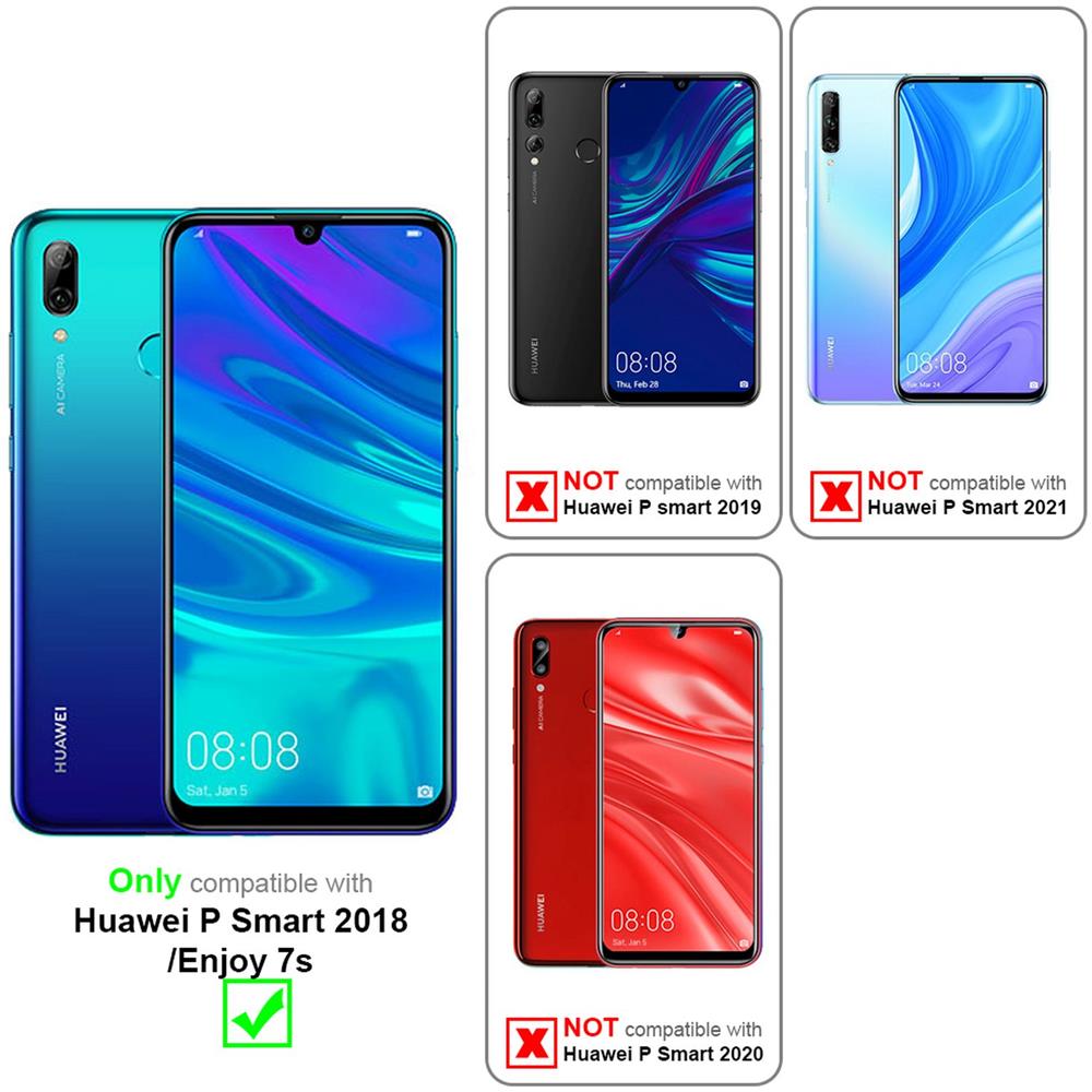 Catena Di Telefoni Cellulari Compatibile Con Huawei P Smart 2018 / Enjoy 7s In Camouflage - Coperchio Protettivo In Silicone Con Anelli D'oro, Cinturino In Corda E Custodia Staccabile - Foto 2