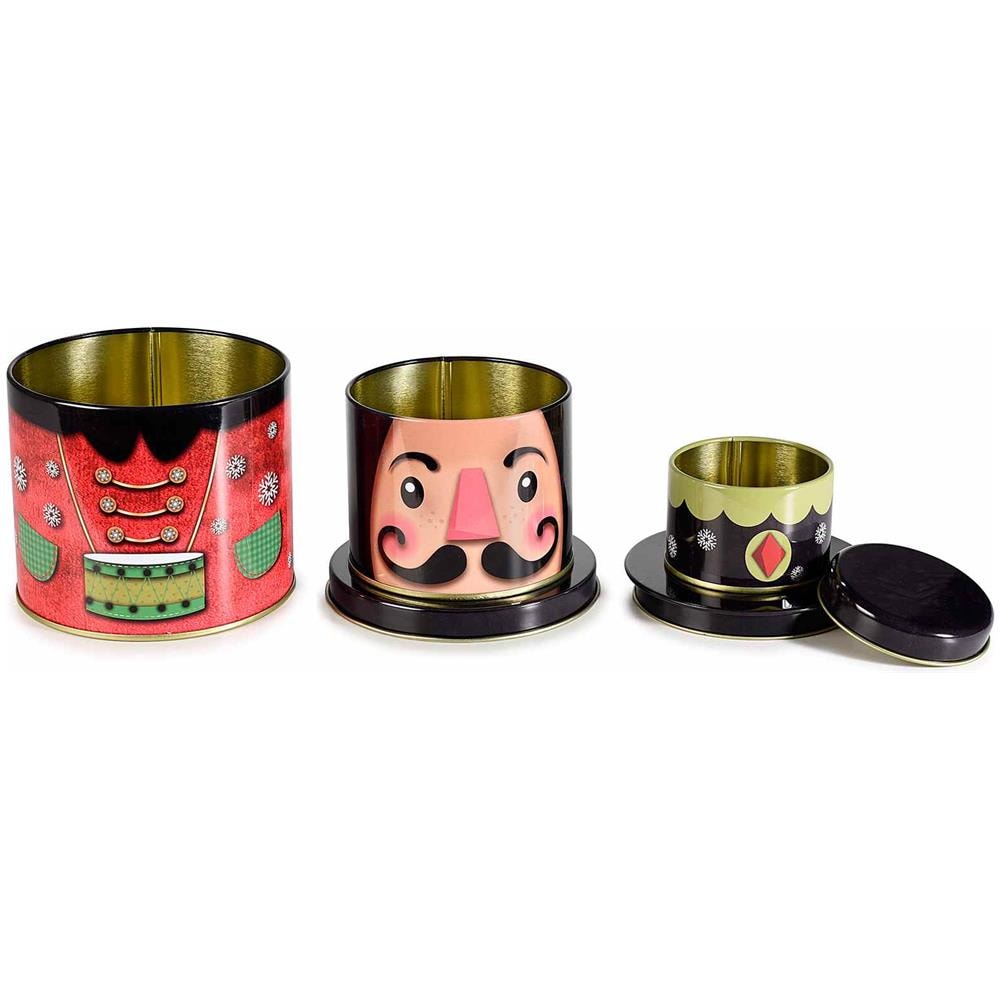 Barattoli In Metallo Con Personaggi Natalizi Confezione Regalo Per Caramelle E Dolci Addobbi Natalizi Per La Casa Set Da 3 Barattoli Componibili - Foto 3