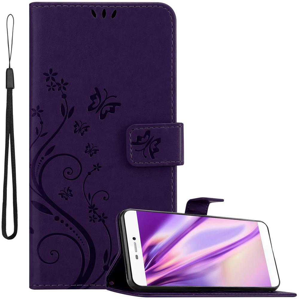 Cadorabo Custodia Compatibile Con Huawei P8 In Lilla Scuro Fiore - Coperchio Protettivo In Design Floreale Con Chiusura Magnetica, Funzione Stand E Slot Per Carte - Foto 1