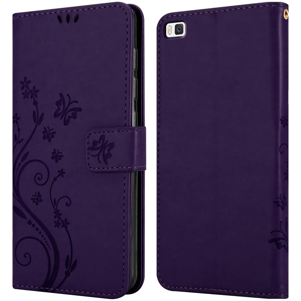 Cadorabo Custodia Compatibile Con Huawei P8 In Lilla Scuro Fiore - Coperchio Protettivo In Design Floreale Con Chiusura Magnetica, Funzione Stand E Slot Per Carte - Foto 8