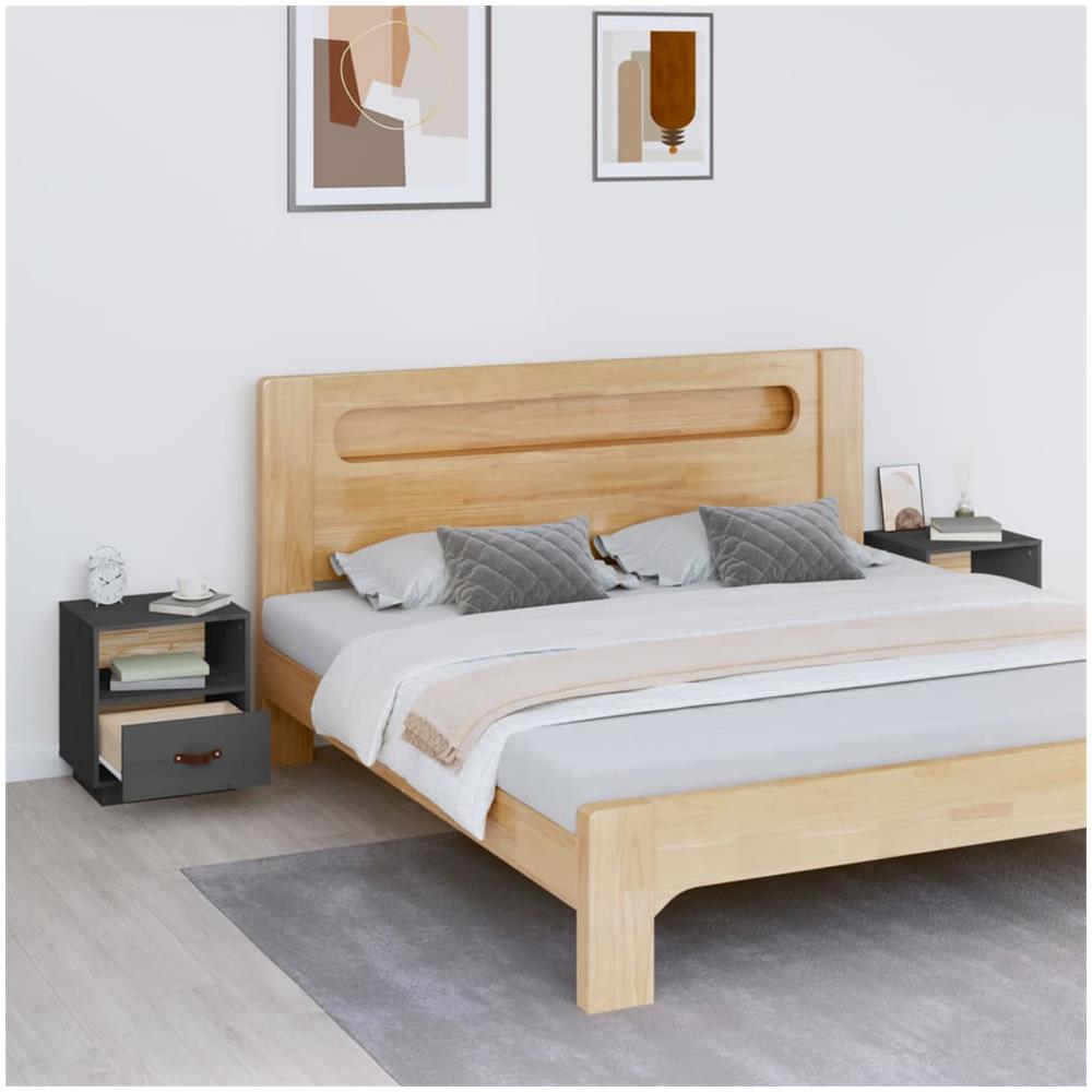 Comodini Grigi 2 Pz 40x34x45 Cm In Legno Massello Di Pino - Foto 2