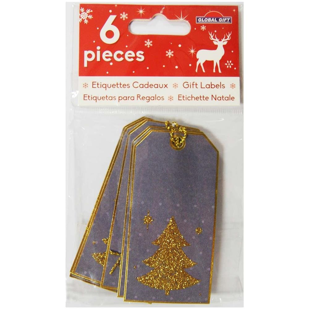 6 Etichette Regalo Per Albero Di Natale Glitterate Dorate - Foto 1