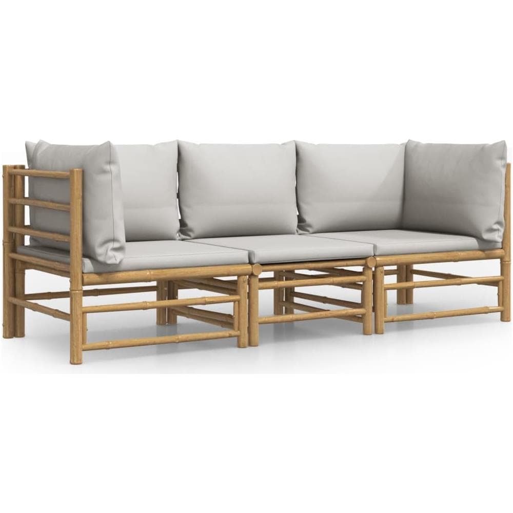 Set Salotto Da Giardino 3pz Con Cuscini Grigio Chiaro Bambù - Foto 1