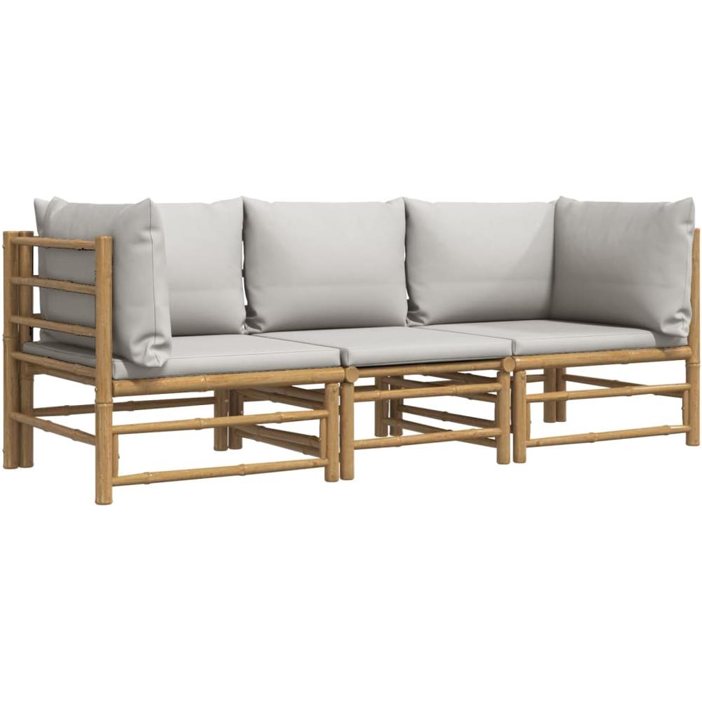 Set Salotto Da Giardino 3pz Con Cuscini Grigio Chiaro Bambù - Foto 6