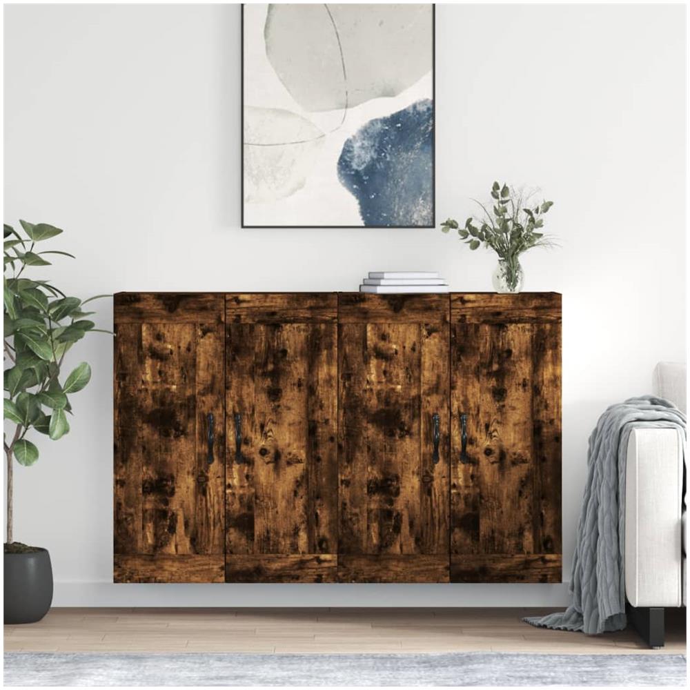 Armadietti A Parete 2 Pz Rovere Fumo In Legno Multistrato - Foto 1