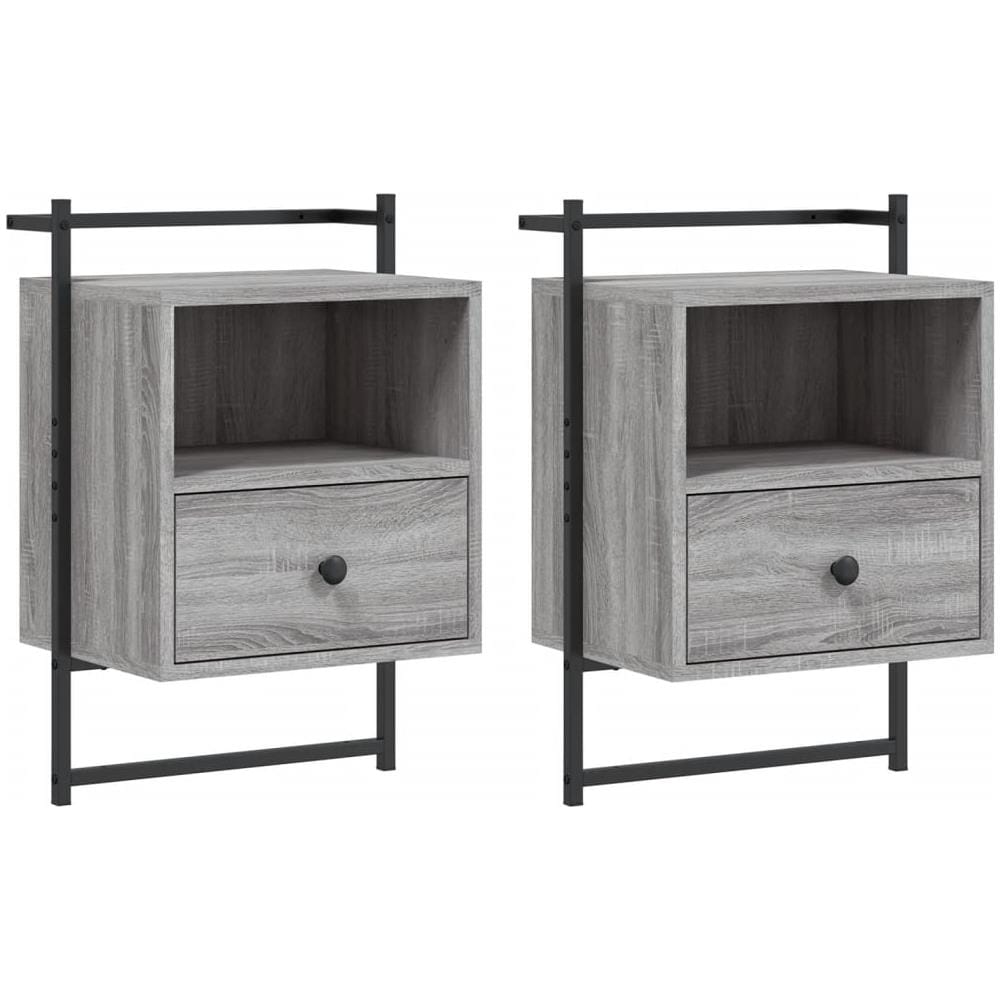 Comodini A Muro 2 Pz Grigio Sonoma 40x30x61cm Legno Multistrato - Foto 2