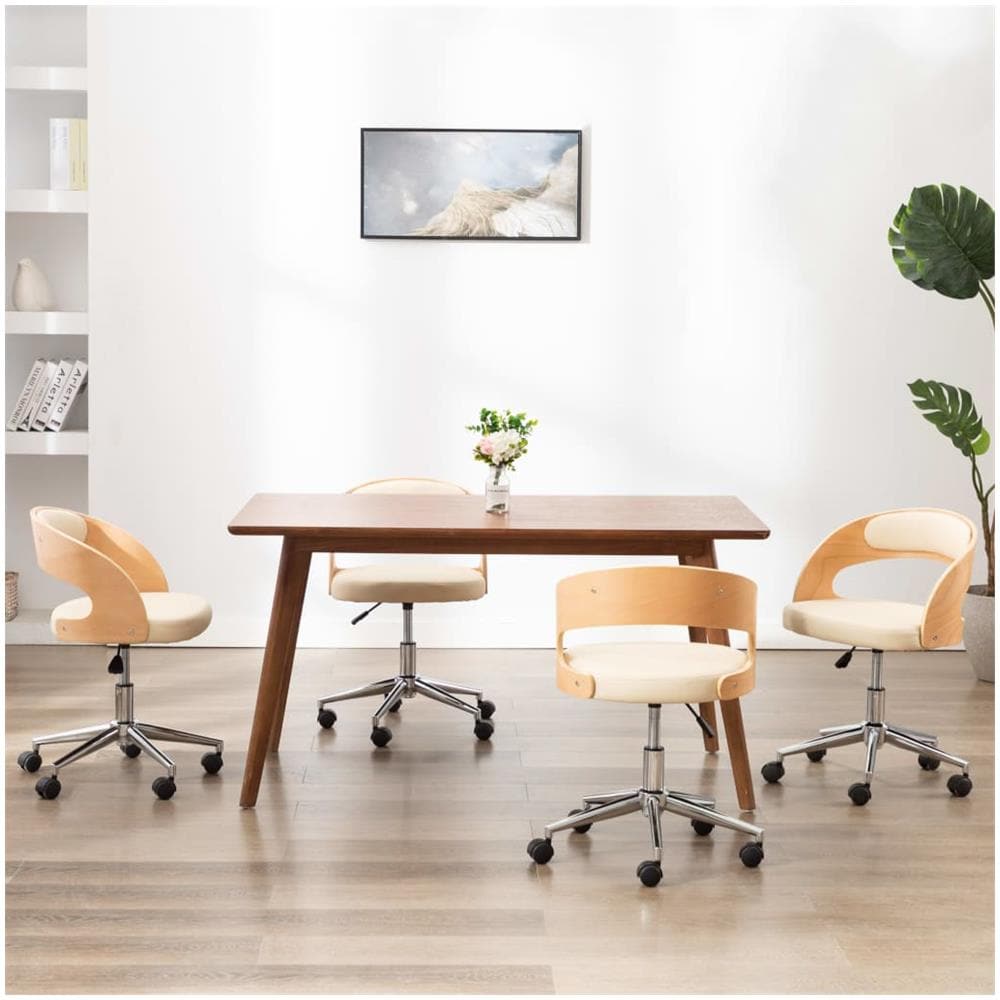 Sedie Da Pranzo Girevoli 4 Pz Crema In Legno Curvo E Similpelle - Foto 1