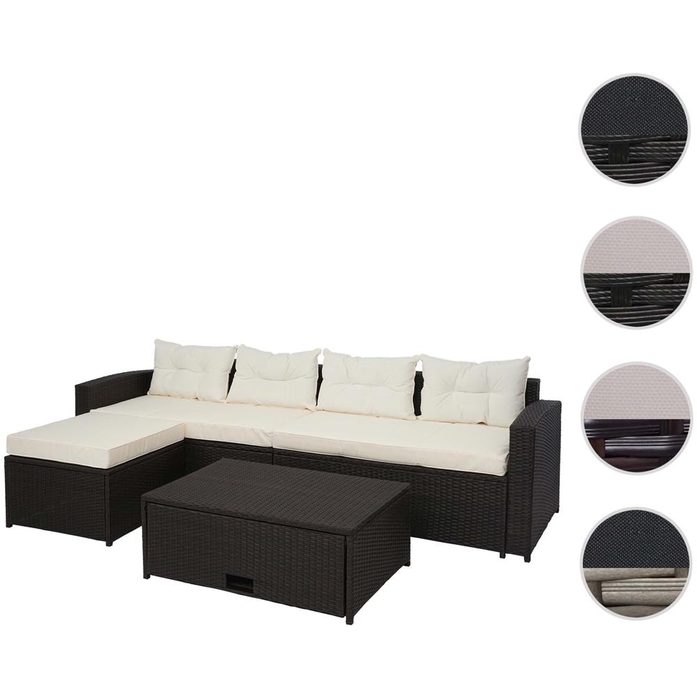 Set salotto giardino esterno salottino Brescia polyrattan acciaio nero con cuscini avorio