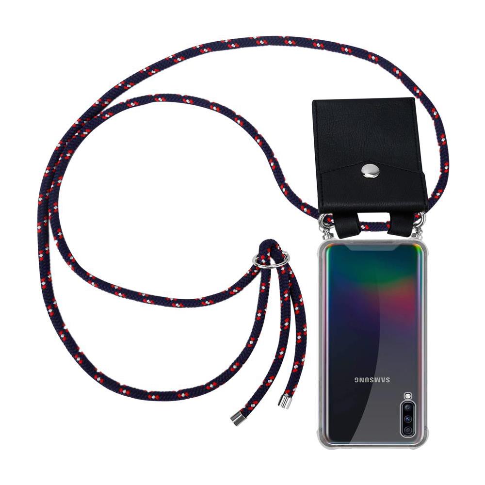 Catena Di Telefoni Cellulari Compatibile Con Samsung Galaxy A70 In Blu Rosso Bianco À Pois - Coperchio Protettivo In Silicone Con Anelli D'argento, Cinturino In Corda E Custodia Staccabile - Foto 1