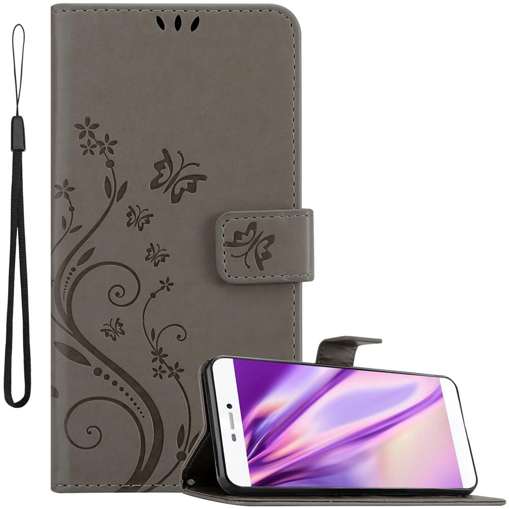 Cadorabo Custodia Compatibile Con Huawei P8 In Grigio Fiore - Coperchio Protettivo In Design Floreale Con Chiusura Magnetica, Funzione Stand E Slot Per Carte - Foto 1