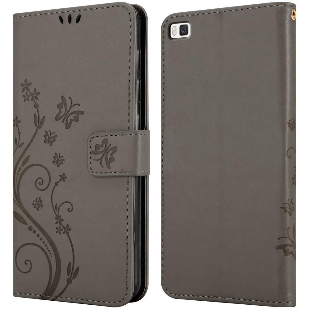 Cadorabo Custodia Compatibile Con Huawei P8 In Grigio Fiore - Coperchio Protettivo In Design Floreale Con Chiusura Magnetica, Funzione Stand E Slot Per Carte - Foto 8