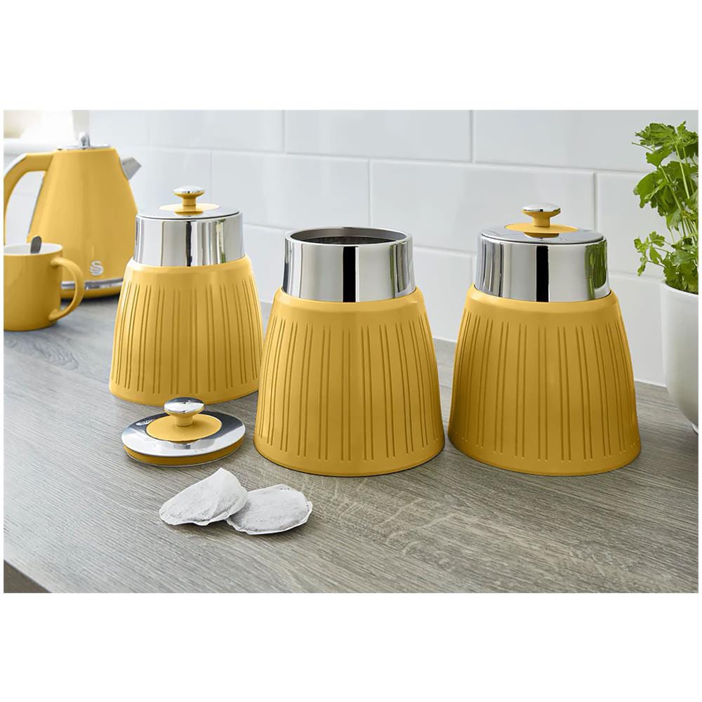 Swka1024yeln Retro Set Di 3 Barattoli Cucina Da 1,2 L, Ermetico Té, Spezie, Design Vintage Giallo - Foto 3