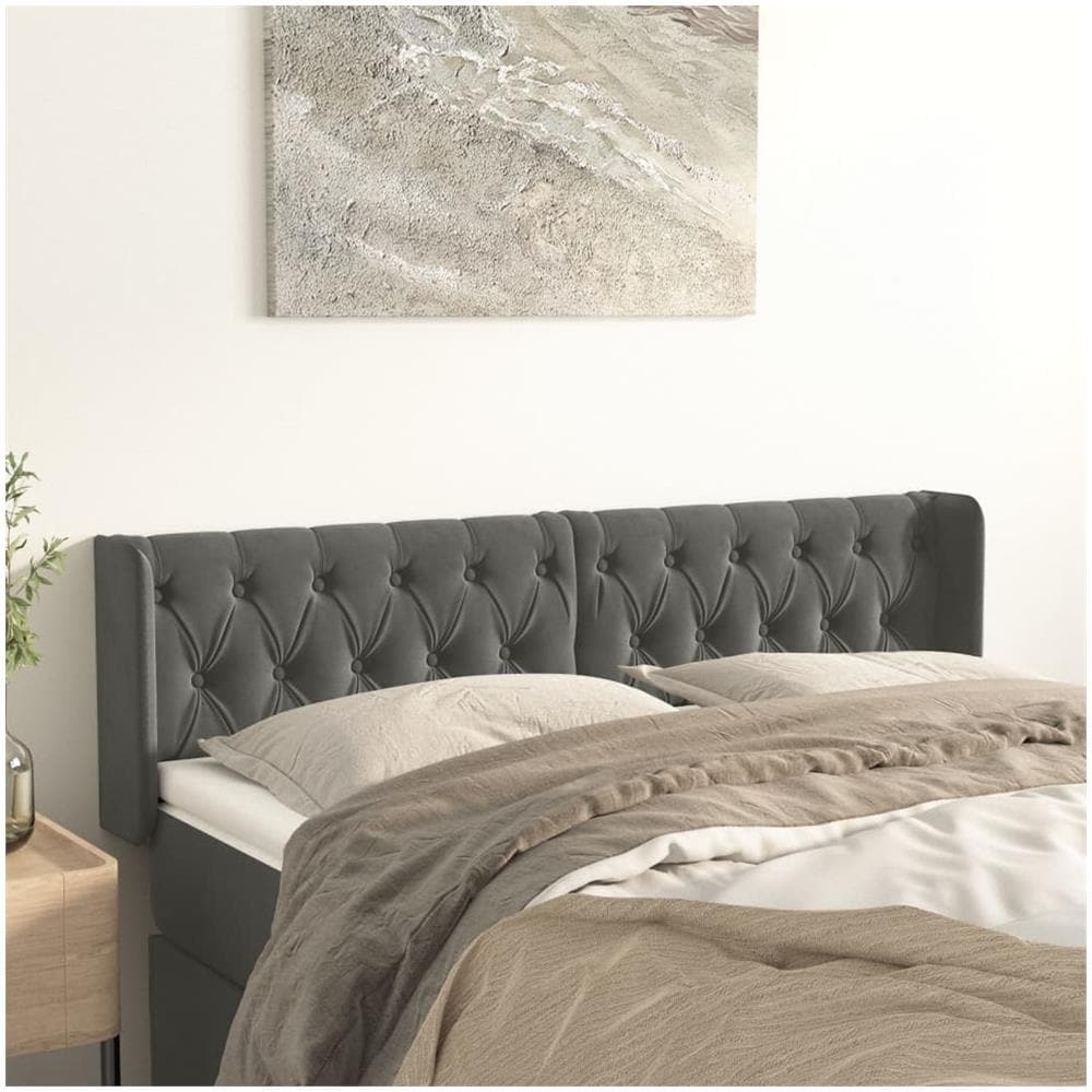 Testiera Ad Orecchio Grigio Scuro 147x16x78/88 Cm In Velluto - Foto 1