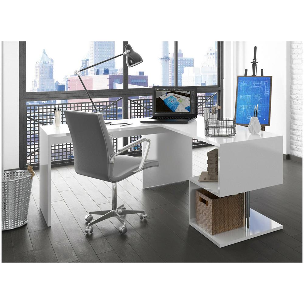 Scrivania Antonino, Scrittoio Lineare Porta Pc, Tavolo Multiuso Per Ufficio, Scrivania Salvaspazio, 100% Made In Italy, Cm 160x60h78, Bianco Lucido - Foto 4