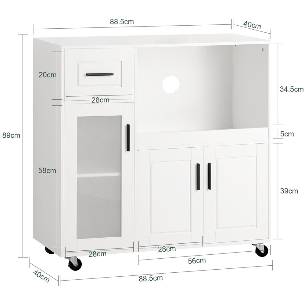 Credenza Con Ruote Mobile Per Microonde Da Cucina Con 1 Cassetto, 3 Ante Armadio Cucina 89x40x89cm Coolore Bianco Fsb78-w Sobuy - Foto 2