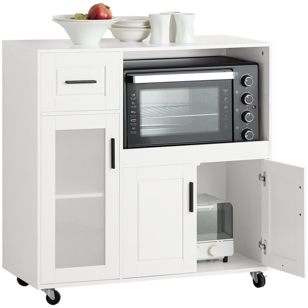 Credenza Con Ruote Mobile Per Microonde Da Cucina Con 1 Cassetto, 3 Ante Armadio Cucina 89x40x89cm Coolore Bianco Fsb78-w Sobuy - Foto 1