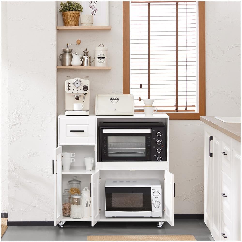 Credenza Con Ruote Mobile Per Microonde Da Cucina Con 1 Cassetto, 3 Ante Armadio Cucina 89x40x89cm Coolore Bianco Fsb78-w Sobuy - Foto 5