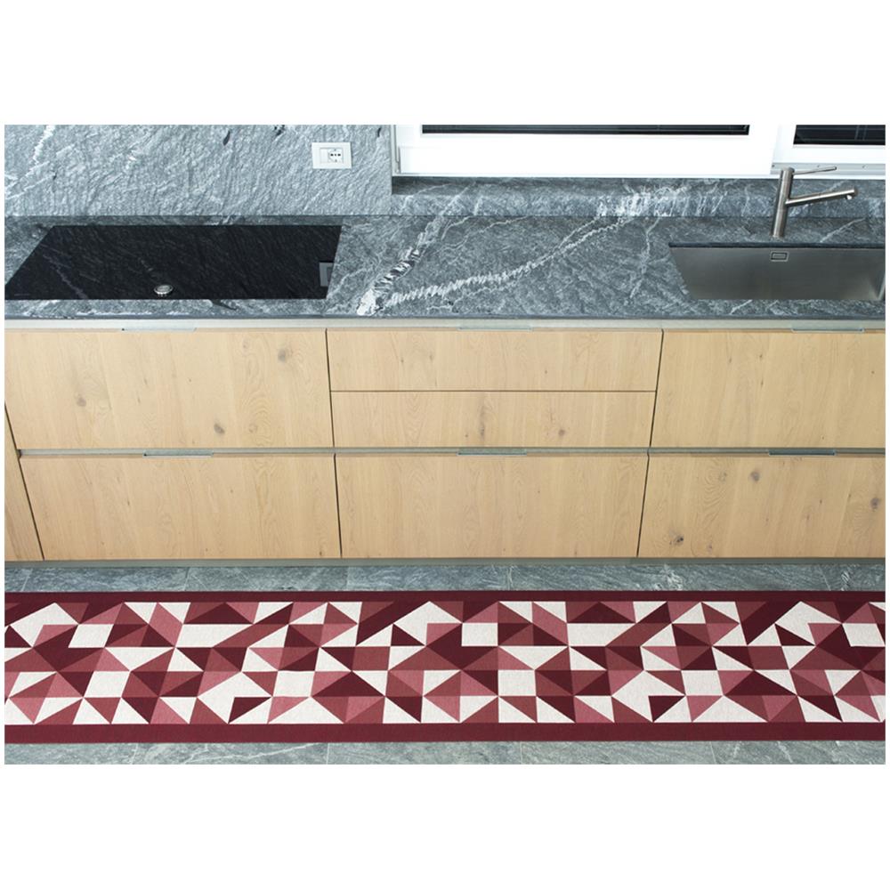 Tappeto Passatoia Cucina Antiscivolo In Tessuto Jacquard Disegno Origami Bordeaux 57x400 Bordeaux - Foto 2