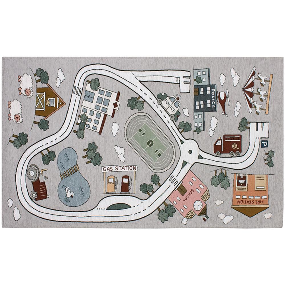 Tappeto Arredo E Gioco Antiscivolo Per Cameretta Bambini Disegno Pista 80x150 Grigio Perla - Foto 1